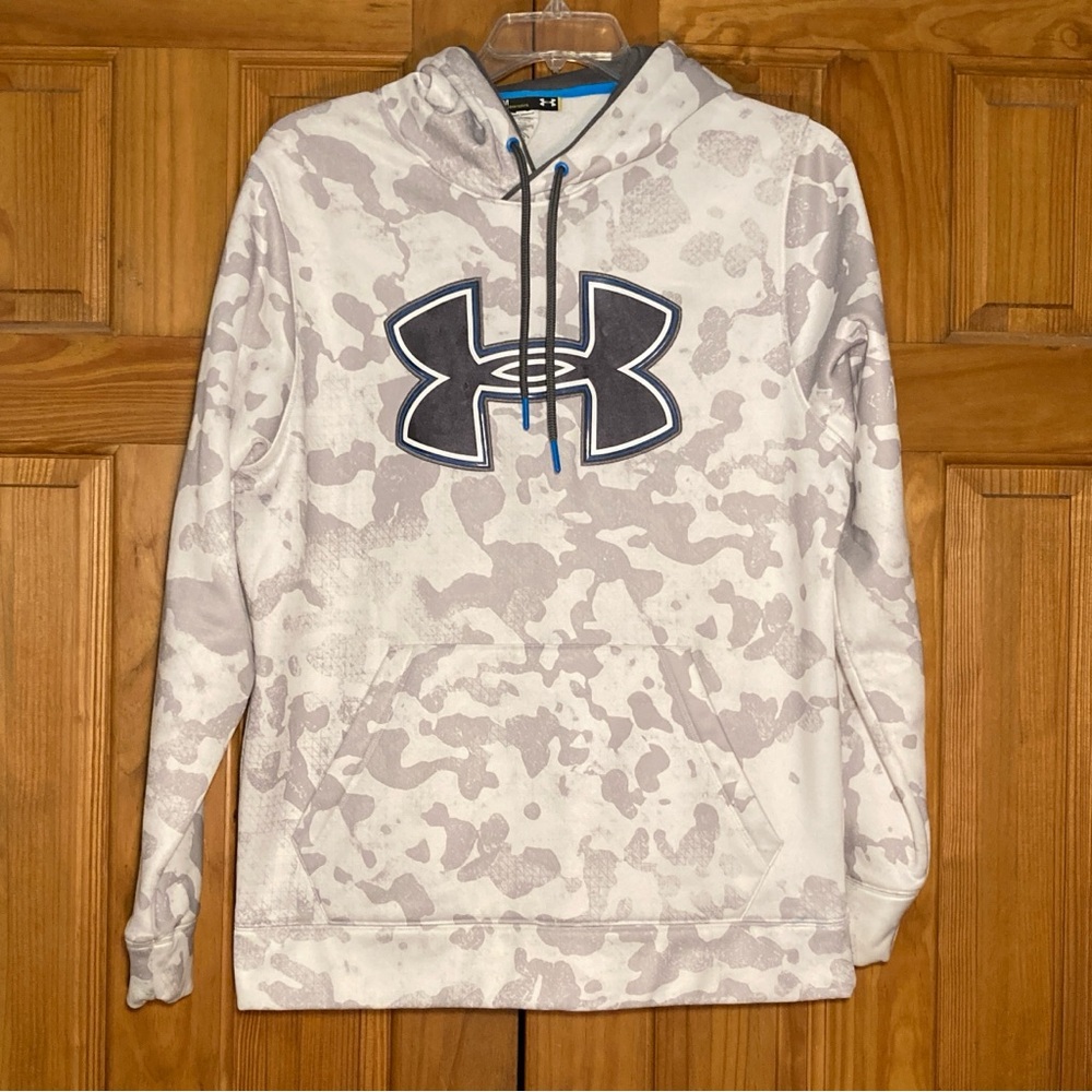 EUC Under Armour UA Large Logo Hoodie Sweatshirt Gray White Camo Size M Medium